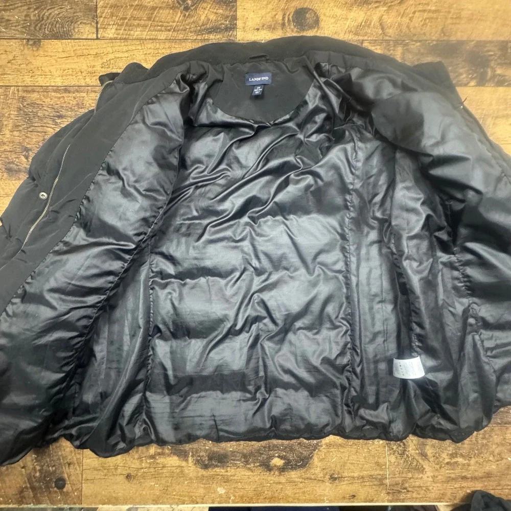 Lands End Womens Quilted Puffer Jacket Black Down‎ Blend Full Zip Size 2X READ